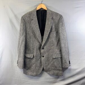 Vintage Stafford Harris Tweed Blazer Mens Large Gray Herringbone Made USA 90s
